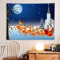 Detalle de un tapiz navideño con Papá Noel en su trineo sobre un paisaje de nieve - 150x130cm / Estilo 2
