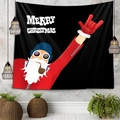 Arazzo natalizio nero moderno con Babbo Natale rock e scritta Merry Christmas - 150x130cm / Babbo Natale Rock