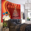 Detailansicht eines roten Weihnachtswandteppichs mit Sternen und Waldmustern im Schlafzimmer - 150x130cm / Stil 1-Roter Spiralbaum