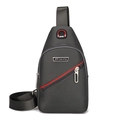 Black oxford fabric men's crossbody chest bag with sport logo and headphone port - Grey 01