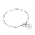 Bracciale in acciaio inossidabile argento con chiusura a T e ciondolo a sfera di cristallo - Bracciale Color Acciaio (KB139652-Z)
