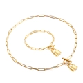 Set gioielli dorato a catena con chiusura a T e ciondolo a lucchetto per donna - Set Oro (KS136630-Z)