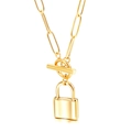 Golden titanium steel paperclip chain necklace with OT buckle and padlock pendant - Gold Necklace (KN115148-Z)