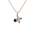 Golden cupid's arrow through red heart pendant necklace with shimmering zircon stones - O-chain / Gold