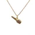 Elegante goldene Halskette mit Sektflaschen-Anhänger und funkelnden Zirkonia-Kristallen - Champagnerflasche Anhänger / Goldene O-Link-Kette