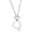 Collana a catena a graffetta argento con ciondolo a cuore e chiusura a T raffinata - Collana Color Acciaio (KN115153-Z)