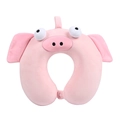 Pink cartoon pig memory foam U-shaped travel neck pillow with snap closure for sleeping - Pink Pig