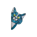 Peeking cat wall decal with colorful stained glass pattern for home window decoration - Blue Cat