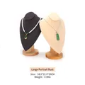 Beige velvet bust necklace display stand with wooden base 18.5x12.5x29cm - Large Portrait Bust / Dark Gray