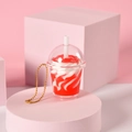 Portachiavi mini tazza di tè alla fragola con catenella a sfere dorata decoro - Stile catena a sfere / Rosso