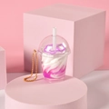 Portachiavi mini bubble tea con crema viola e bianca e catenella a sfere dorata per borsa - Stile catena a sfere / Viola