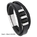 Pulsera multicapa de cuero trenzado para hombre en acero y negro, largo de 20,5 cm - 20.5CM / Acero + Negro