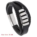 Pulsera triple de cuero trenzado para hombre con cierre magnético de acero de 20,5cm - 20.5CM / Color Acero