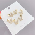 Set di tre paia di orecchini a farfalla dorati con zirconi pavé e perni in argento S925 - Oro