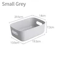 Small grey plastic storage box with handles showing detailed size measurements - Small / Small Gray