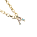 Gold A-letter pendant necklace with multi-color zircon stones and textured chain link - Letter A