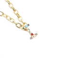 Detail of gold necklace with letter L pendant inlaid with colorful zircon stones - Letter I