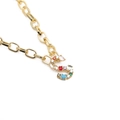 Macro shot of gold-plated necklace featuring a letter S pendant with multi-color zircon stones - Letter R