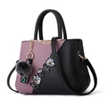 Fashionable purple and black tote bag with floral embroidery and gold metal details - Color Block Dark Purple