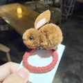 Elastico per capelli con coniglio di peluche marrone e fascia a coste rosso-bruno - Coniglio di Peluche-Cachi