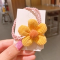 Elastico per capelli con fiore in velluto giallo e corda intrecciata rosa per donna - Fiore in Maglia-Giallo