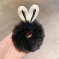 Elastico per capelli in peluche nero con orecchie di coniglio per acconciature - Orecchie da Coniglio Donut-Nero
