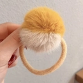 Elastico per capelli con pallina di peluche gialla e beige e fascia marrone per donna - Pompon Misto-Crema+Giallo