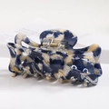 Macro view of large acetate hair claw clip with blue marble pattern and gold spring - S141-9 Blue Beige Mixed Marble