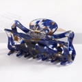 Detailed view of large acetate hair claw clip with blue and brown marble texture - S141-10 Blue Yellow Tortoise