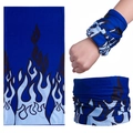 Blue seamless neck gaiter with black flame pattern for outdoor cycling and sun protection - Blue Flame