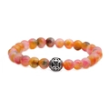 Colorful watercolor beaded bracelet with a silver-engraved metal charm on white background - Marbled Colorful