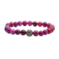 Mens beaded cross bracelet with purple marble pattern agate stones and silver metal bead - Rose Purple