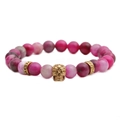 Bracciale da uomo in perline di agata con ciondolo a teschio dorato e pietre viola venate - Oro
