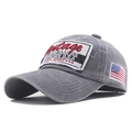 Washed grey vintage cotton baseball cap with American USA embroidery and distressed edges - Gray