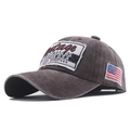Vintage washed charcoal cotton baseball cap with American flag and embroidery - Coffee