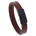 Bracelet pour homme en cuir marron avec fermoir magnétique en alliage noir 22,5cm - 22.5CM / Fermoir en Alliage Noir