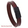 Bracelet rétro en cuir marron de 20,5cm avec fermoir magnétique en alliage noir mat - 20.5CM / Fermoir en Alliage Noir