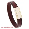 Brown leather bracelet with golden alloy magnetic clasp for men and women 22.5cm - 22.5CM / Gold Alloy Clasp