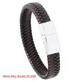 Braided leather bracelet in black and dark brown with 20.5CM white alloy magnetic clasp - 20.5CM / White Alloy Clasp