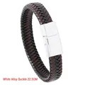 Bracciale minimalista in pelle intrecciata nera e marrone con chiusura in lega bianca 22,5 cm - 22.5CM / Chiusura in lega bianca