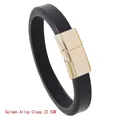 Minimalist black leather bracelet with a polished gold alloy magnetic clasp 22.5cm - Gold Alloy Buckle 22.5CM