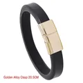 Minimalist black leather bracelet with 20.5cm golden magnetic alloy clasp detail - Gold Alloy Buckle 20.5CM