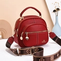 Borsa a mano rossa in pelle con motivo litchi, tracolla larga e tripla zip - Borgogna