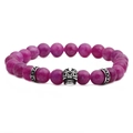 Pulsera de cuentas de ágata púrpura con dije de calavera plateada estilo punk 8mm - Calavera Plateada/Cuentas de Ágata Rosa Púrpura / Plateado