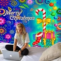 Blauw kersttapijt met Merry Christmas tekst, geschenkdozen en zuurstokken - 150x130cm / Merry Christmas Feest (Stijl 4)