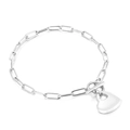 Silver heart pendant bracelet with paperclip link chain and toggle clasp closure - Steel Bracelet (KB139663-Z)