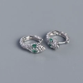 Orecchini a cerchio serpente in argento S925 con occhi in pietre preziose verdi - Argento (Occhio in Zirconia Verde)