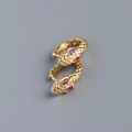 Snake hoop earrings in gold finish with red crystal eyes and scale texture detail - Gold (Rose Red Zirconia Eye)