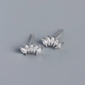 Macro shot of S925 silver fan-shaped stud earrings with marquise-cut sparkling zircon - 925 Silver / Platinum Silver (with Plastic Ear Nuts)