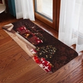 Weihnachtlicher Flanellteppich mit Kamin- und Baummotiv auf braunem Holzboden - 40x60cm / Gemütlicher Kamin